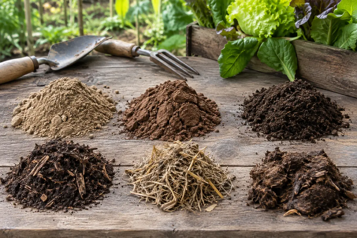 Échantillons de sols et d’amendements organiques comparés sur une planche de potager